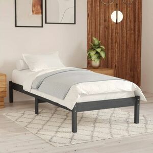 vidaXL Rama łóżka, szara, lite drewno sosnowe, 90 x 200 cm obraz