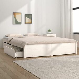 vidaXL Rama łóżka z szufladami, biała, 140x200 cm obraz