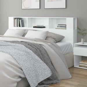 vidaXL Wezgłowie łóżka z półkami, biel z połyskiem, 200x18, 5x104, 5 cm obraz