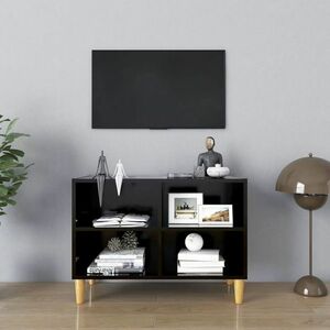 vidaXL Szafka pod TV z drewnianymi nóżkami, czarna, 69, 5x30x50 cm obraz