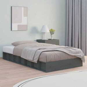 vidaXL Rama łóżka, szara, 90 x 200 cm, lite drewno obraz
