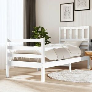 vidaXL Rama łóżka, biała, lite drewno, 90x200 cm obraz