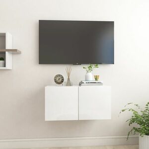 vidaXL Szafka wisząca pod TV, wysoki połysk, biała, 60x30x30 cm obraz