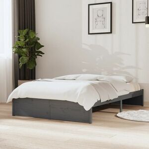 vidaXL Rama łóżka, szara, lite drewno, 120 x 200 cm obraz