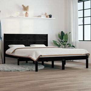 vidaXL Rama łóżka, czarna, lite drewno sosnowe, 140x190 cm obraz