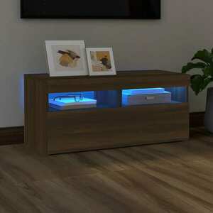 vidaXL Szafka pod TV z oświetleniem LED, brązowy dąb, 90x35x40 cm obraz