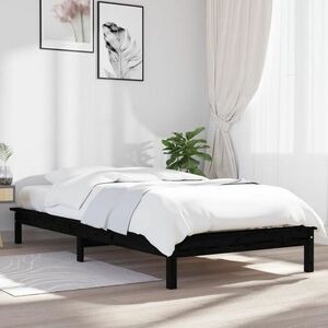vidaXL Rama łóżka, czarna, lite drewno sosnowe, 90 x 200 cm obraz