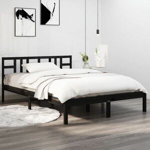 vidaXL Rama łóżka, czarna, lite drewno, 140x200 cm obraz