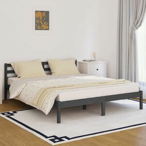 vidaXL Rama łóżka, szara, 160x200 cm, lite drewno obraz