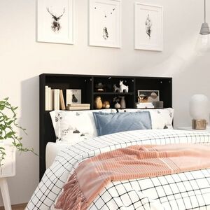 vidaXL Wezgłowie łóżka z półkami, czarne, 120x19x103, 5 cm obraz
