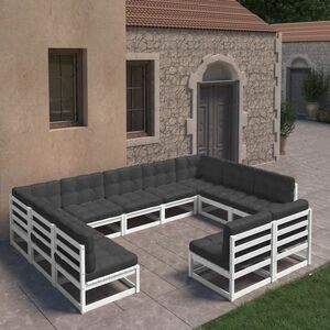 vidaXL 11-cz. zestaw wypoczynkowy do ogrodu, z poduszkami, biała sosna obraz