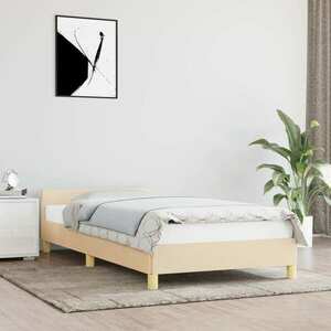 vidaXL Rama łóżka z zagłówkiem, kremowa, 90x200 cm, obita tkaniną obraz