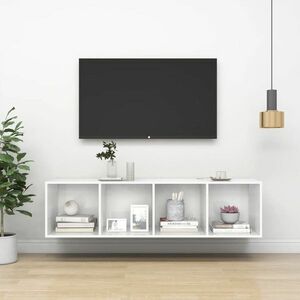 vidaXL Wisząca szafka TV, biała, wysoki połysk, 37x37x142, 5 cm obraz