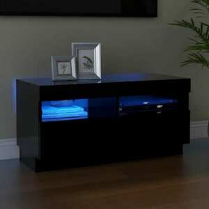 vidaXL Szafka pod TV z oświetleniem LED, czarna, 80x35x40 cm obraz