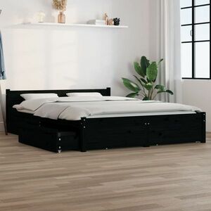 vidaXL Rama łóżka z szufladami, czarna, 140x190 cm obraz