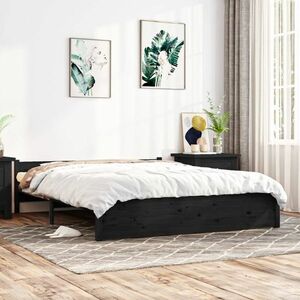 vidaXL Rama łóżka, czarna, lite drewno, 140 x 190 cm obraz