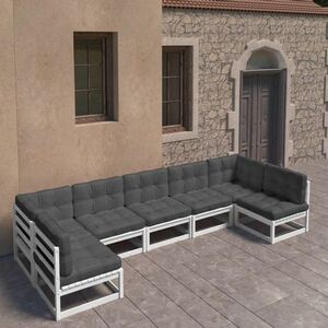 vidaXL 7-cz. zestaw wypoczynkowy do ogrodu, z poduszkami, biała sosna obraz