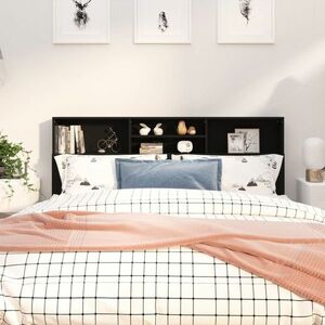 vidaXL Wezgłowie łóżka z półkami, czarne, 180x19x103, 5 cm obraz