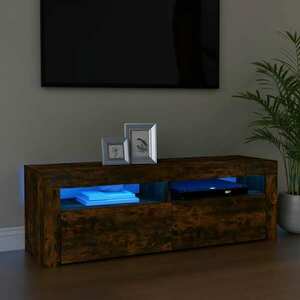 vidaXL Szafka pod TV z oświetleniem LED, przydymiony dąb, 120x35x40 cm obraz
