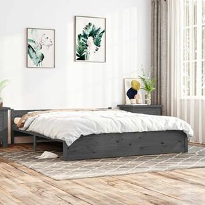 vidaXL Rama łóżka, szara, lite drewno, 160 x 200 cm obraz