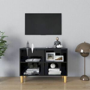 vidaXL Szafka TV z drewnianymi nóżkami, czarna, połysk, 69, 5x30x50 cm obraz