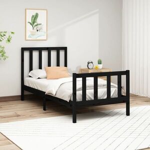 vidaXL Rama łóżka, lite drewno sosnowe, 90x200 cm, czarna obraz