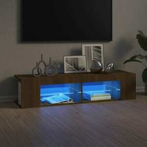 vidaXL Szafka TV z oświetleniem LED, brązowy dąb, 135x39x30 cm obraz