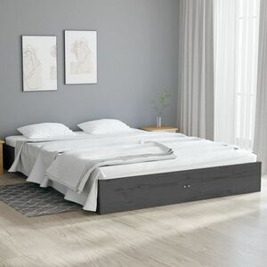 vidaXL Rama łóżka, szara, lite drewno, 120x190 cm, podwójna obraz