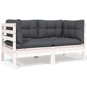 vidaXL 2-osobowa sofa ogrodowa z poduszkami, białe drewno sosnowe obraz