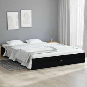 vidaXL Rama łóżka, czarna, lite drewno, 140 x 190 cm obraz