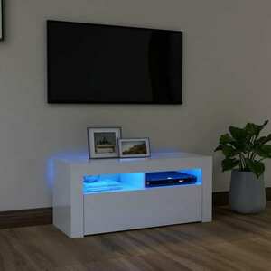 vidaXL Szafka TV z oświetleniem LED, wysoki połysk, biała, 90x35x40 cm obraz