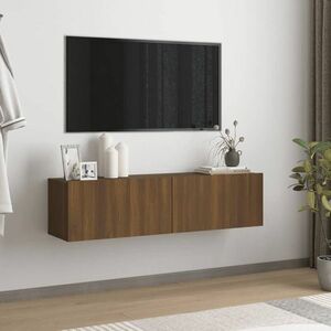 vidaXL Ścienna szafka pod telewizor, brązowy dąb, 120x30x30 cm obraz