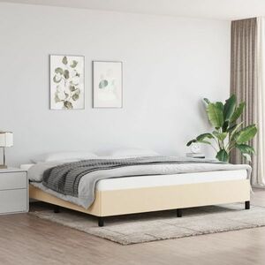 vidaXL Rama łóżka, kremowa, 200x200 cm, obita tkaniną obraz