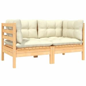 vidaXL 2-osobowa sofa ogrodowa z kremowymi poduszkami, drewno sosnowe obraz