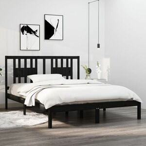vidaXL Rama łóżka, czarna, lite drewno sosnowe, 140x200 cm obraz