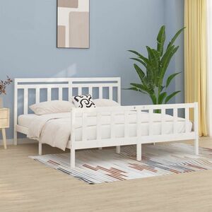 vidaXL Rama łóżka, biała, lite drewno sosnowe, 200 x 200 cm obraz