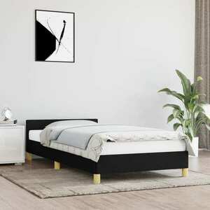 vidaXL Rama łóżka z zagłówkiem, czarna, 90x200 cm, obita tkaniną obraz