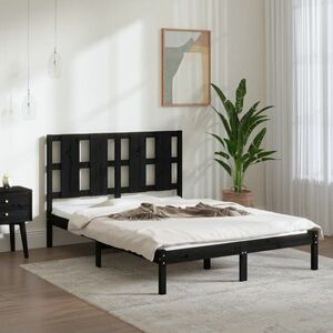 vidaXL Rama łóżka, czarna, lite drewno sosnowe, 120 x 200 cm obraz