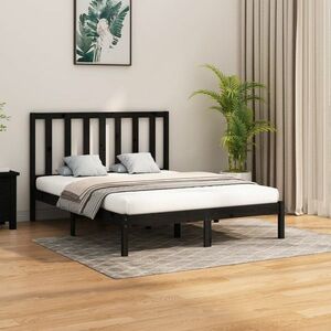 vidaXL Rama łóżka, czarna, lite drewno, 160 x 200 cm obraz
