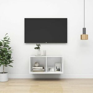 vidaXL Wisząca szafka pod TV, wysoki połysk, biała, 37x37x72 cm obraz