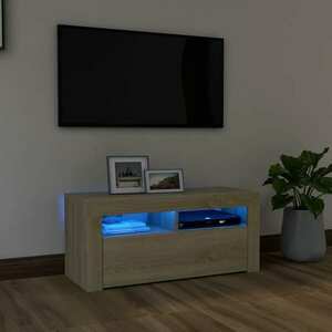 vidaXL Szafka TV z oświetleniem LED, dąb sonoma, 90x35x40 cm obraz