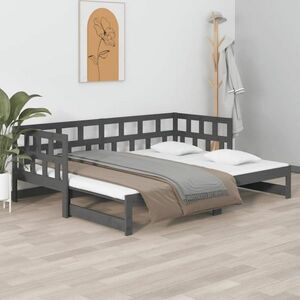 vidaXL Wysuwane łóżko, szare, drewno sosnowe, 90x200 cm obraz