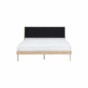 Czarne/naturalne łóżko dwuosobowe z litego drewna dębowego 140x200 cm Fawn – Gazzda obraz
