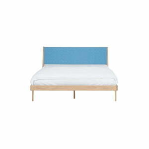 Niebieske/naturalne łóżko dwuosobowe z litego drewna dębowego 160x200 cm Fawn – Gazzda obraz