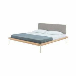 Szare/naturalne łóżko dwuosobowe z litego drewna dębowego ze stelażem 180x200 cm Fina – Gazzda obraz