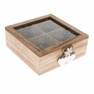 Drewniane pudełko z 4 przegródkami Snowflake, 18 x 18 x 7 cm obraz