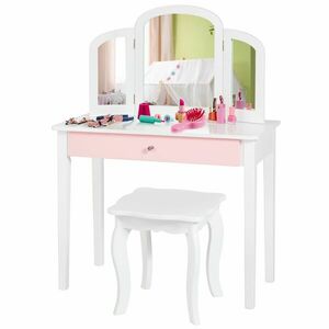Toaletka dziecięca, 2 w 1, z potrójnym, składanym lustrem i szufladą w kolorze białym obraz