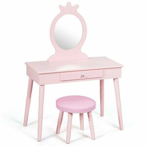 Toaletka z taboretem i potrójnym lustrem, różowa obraz