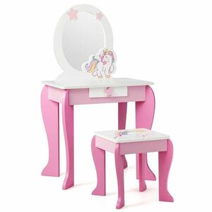 Toaletka dziecięca z taboretem, przekładanym lustrem, różowo-biała obraz