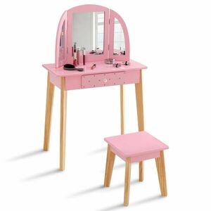 Toaletka dziecięca z taboretek, różowa/drewno obraz